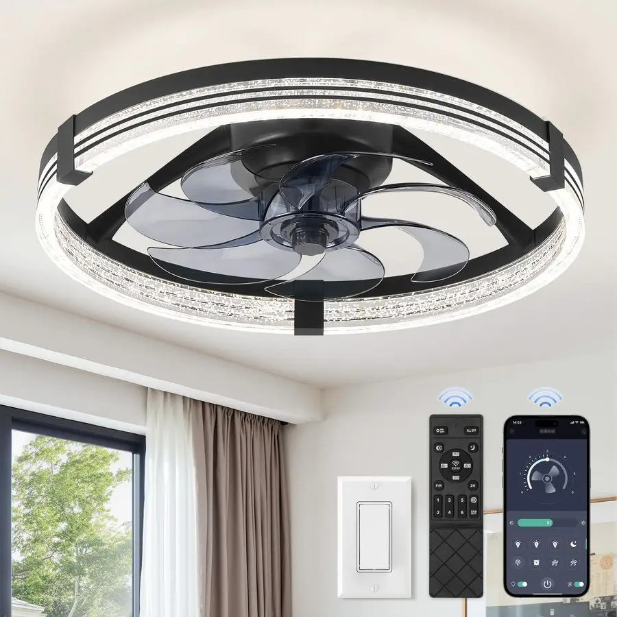 

Low Profile Ceiling Fans with Lights, Flush Mount Modern Ceiling Fan and Remote Control, 20 LED Ceiling Fans, Stepless Dimmable