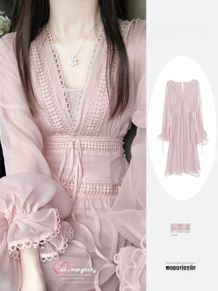 

Beach Vaion Sle Embroidered Slim Fit Long Dr with Bell Sves A-Line Silhouette for Women Faionable Summer Sundr