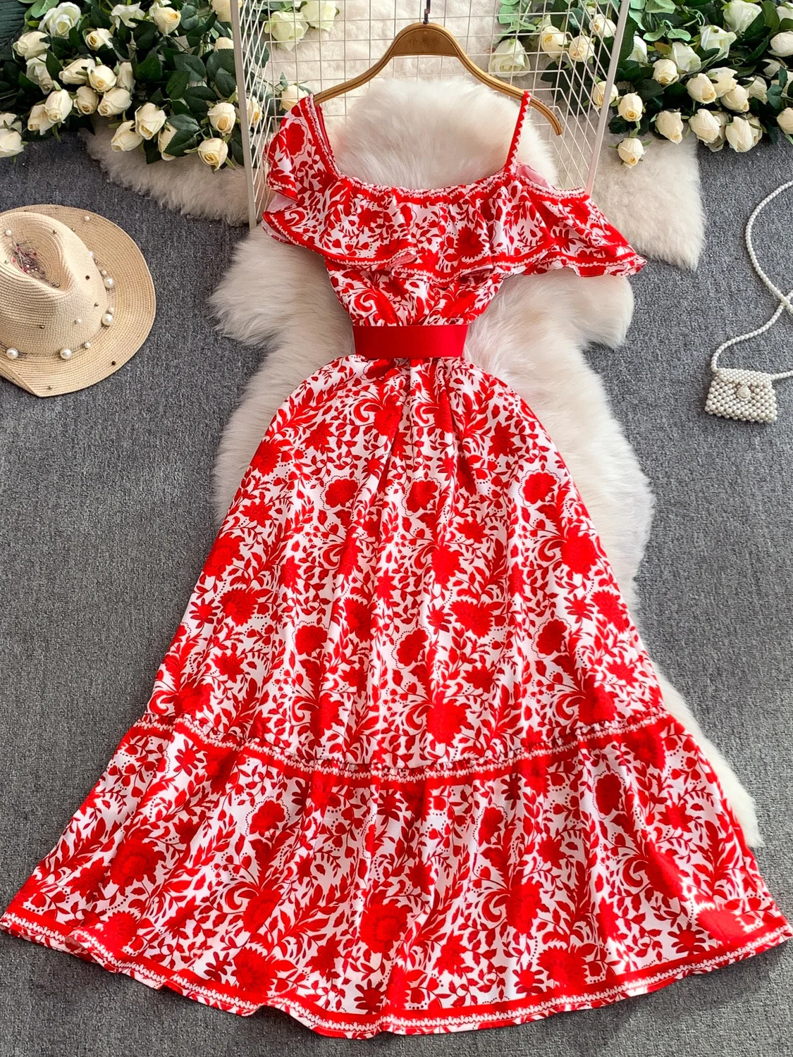 Ele vestido con estampado floral de cintura alta para mujer ort Sve Dr pajarita cintura falda ceñida Sle otoño Faion Dr