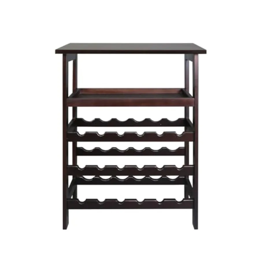 

18-Bottle Freestanding Wine Rack with Solid Wood Tabletop and Tray