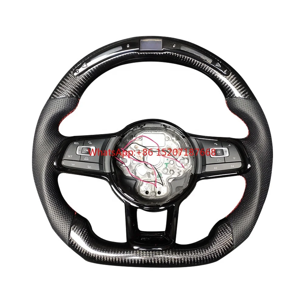 

Factory Carbon Fiber Steering Wheel For VW Polo Golf7 8 MK7 8 GTI LED Real Leather Steering Wheel