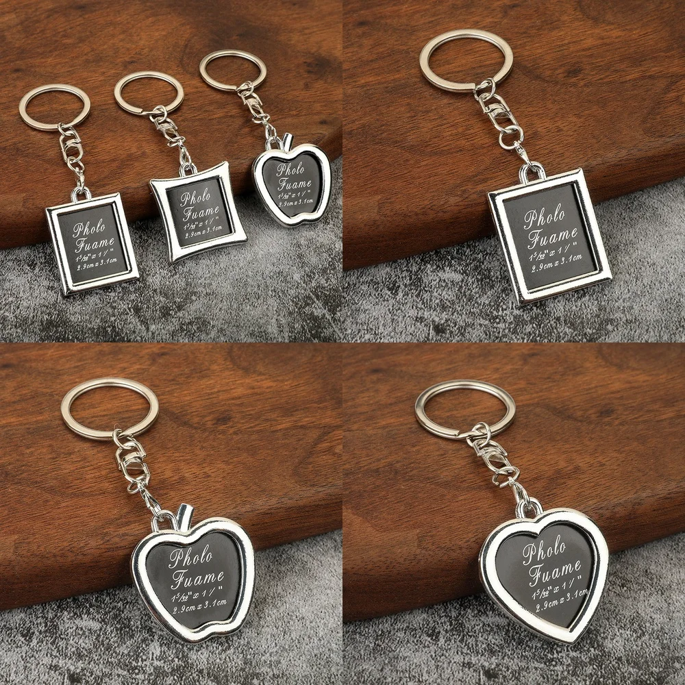 Creative Heart Keychain for Photo Frame Couple Keychain Square Personalized Keyring for Anniversary Gift Souvenir