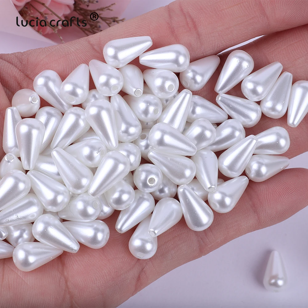 50pcs Water Droplets Shape ABS Imitation Pearl Bead  With Hole Beads For DIY Earring Bracelet Jewelry Making I0824