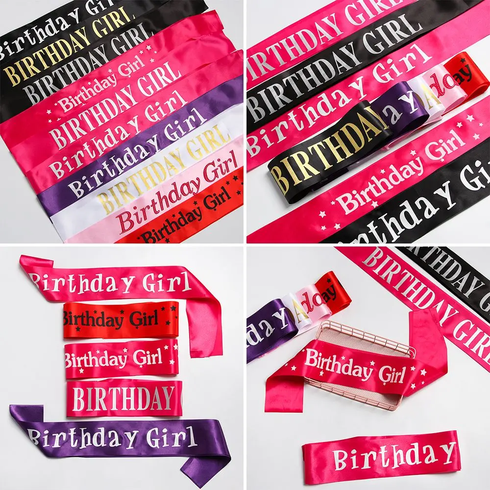 1pc Birthday Girl Glitter Satin Sash Ribbons Birthday shoulder girdle Happy Birthday Party Accessory Decoration Girl Gifts