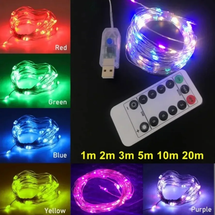 USB String Lights 8 Function Remote Control LED Fairy Lights Christmas Garland for New Year Wedding Party Tree Garden Decoration