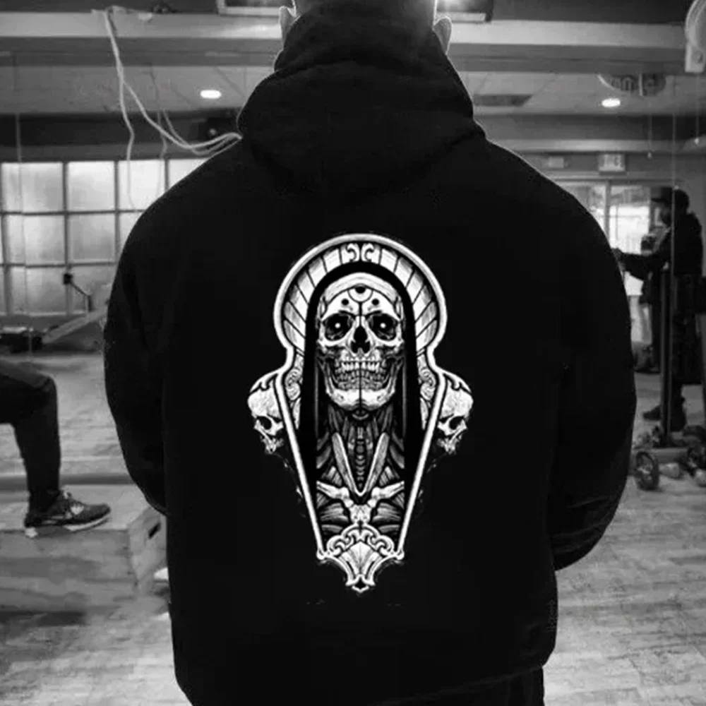 

Черная толстовка с капюшоном Санта-Клауса Death, толстовка с принтом черепа и крыльев, повседневная толстовка в готическом стиле, мода в стиле хип-хоп на Хэллоуин