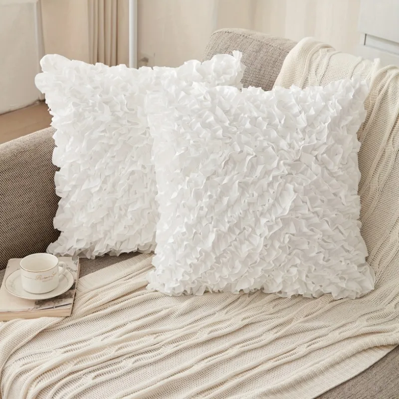 2PCS Fluffy Texture Polyester Home Pillow Cushion Cover Solid Color Washable Sofa Cushion Cover Window Simple Decor Pillowcase