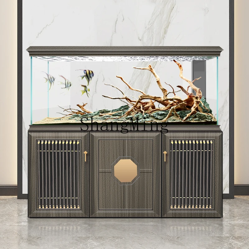 

HJ solid wood ultra-white glass fish tank new living room household floor-to-ceiling filter large arowana tank