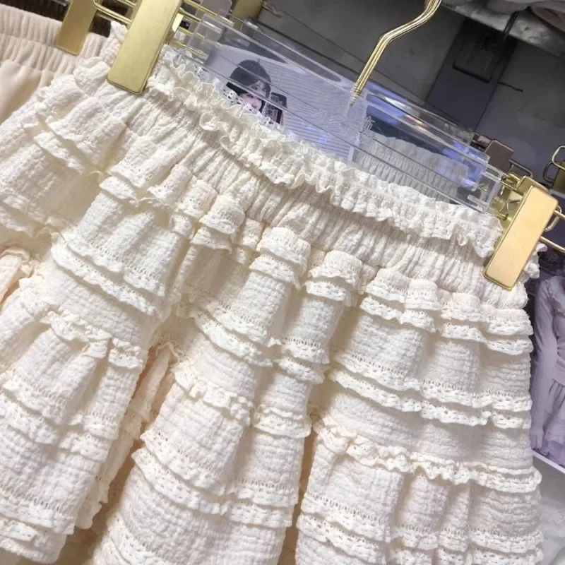 Neploe Harajuku Sweet Lace Ruched Cake Skirts Y2k High Waist Skirt for Women 2024 Summer New Ruffles Patchwork Faldas Mujer