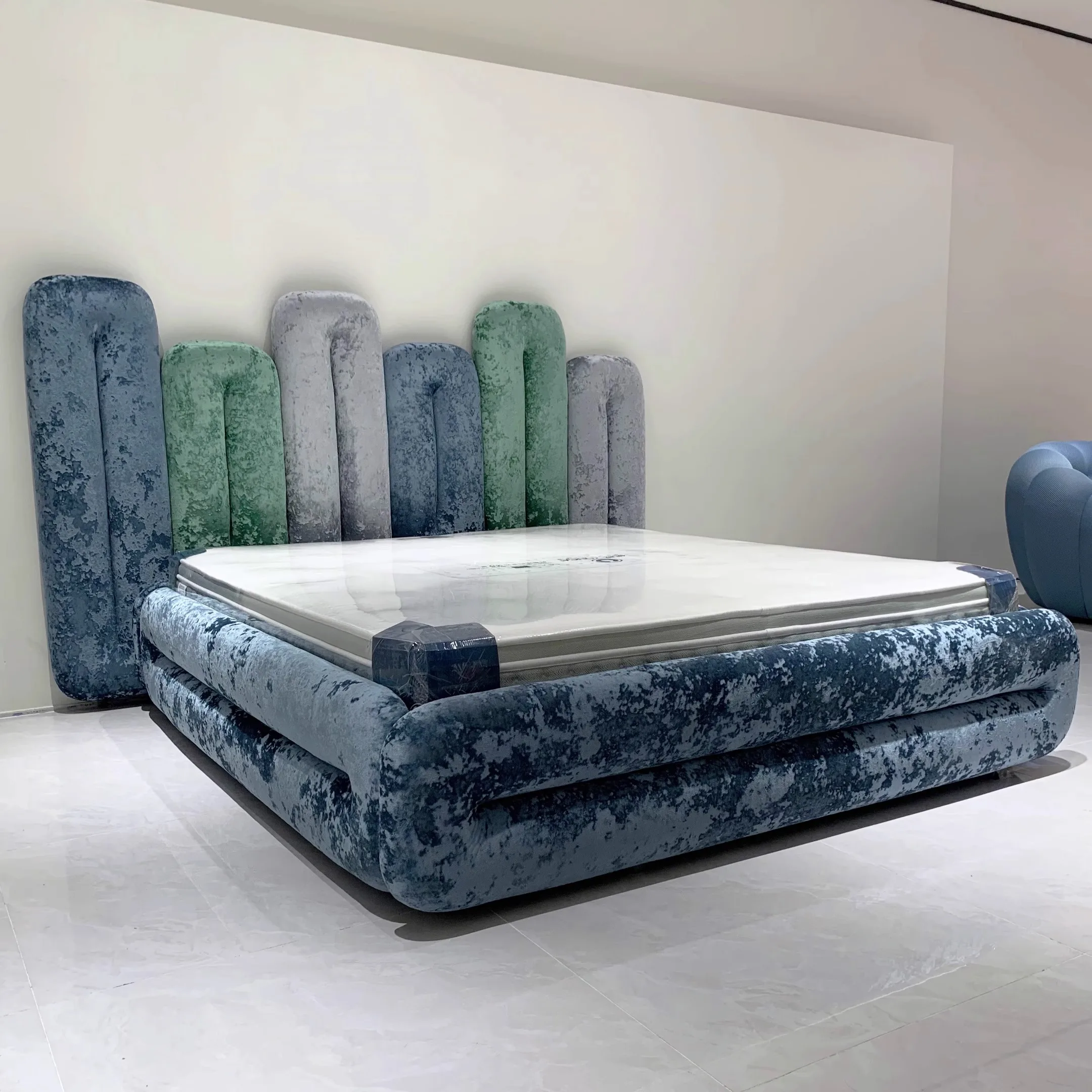 −For Platform Bed Frame Modern Modern Beds with Led Lights Solid Wood with Storage Kind Size Frame Curved Lounge Bed Topper&
