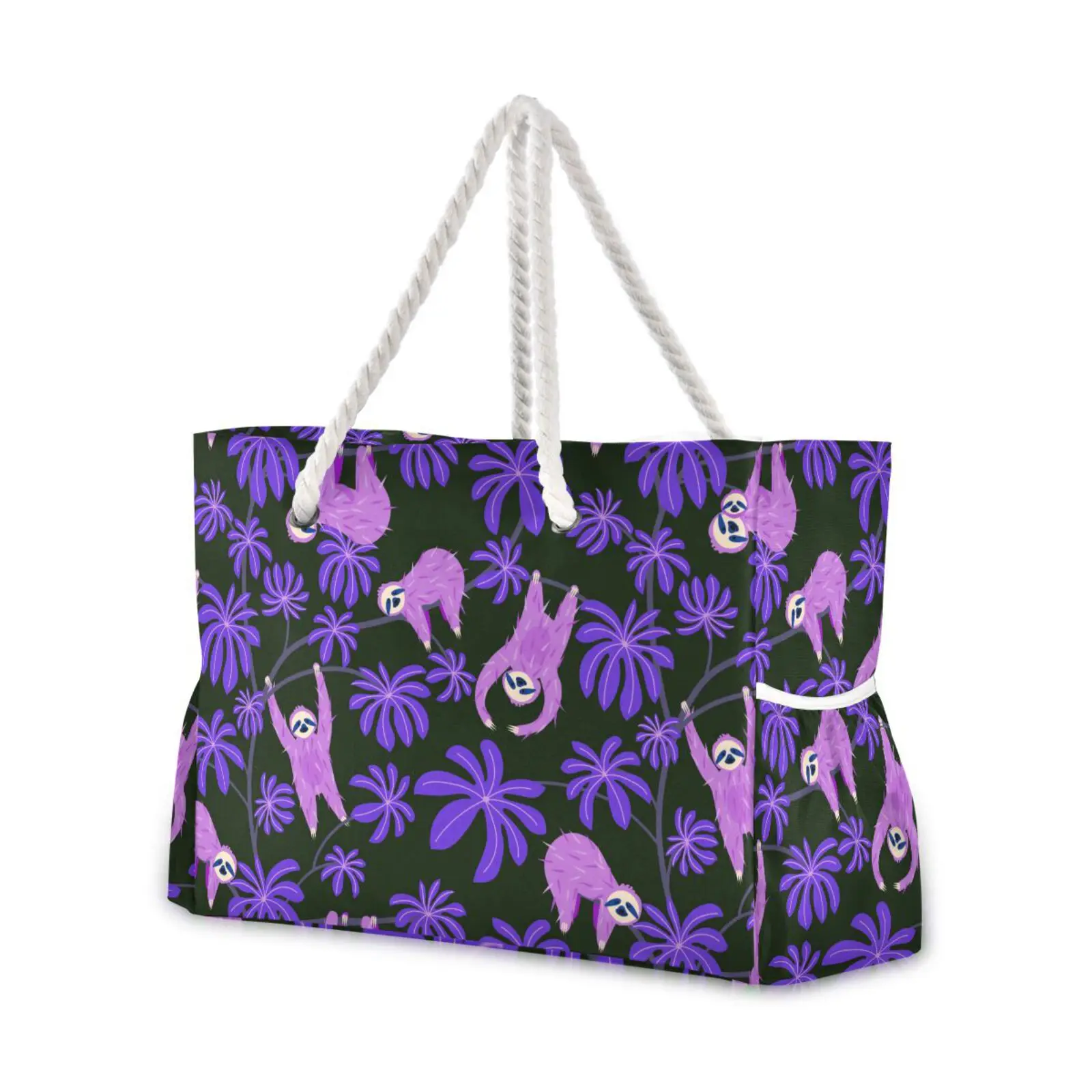 Women Beach Bags Fashion Large Handbags Purple Sloth Leaves Female Shoulder Bag Ladies Shopping Messenger Tote Handbag  Bolsa