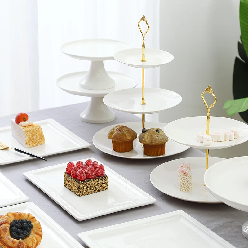

White dessert table display stand ornament arrangement ceramic coffee break dessert tray engagement cake table changwan