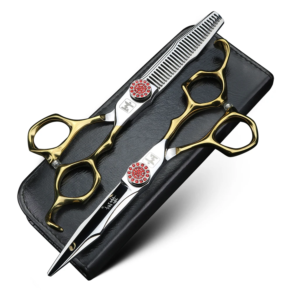 6-inch CNC process hair scissors, ruby screws, hairdresser cutting scissors and thinning scissors