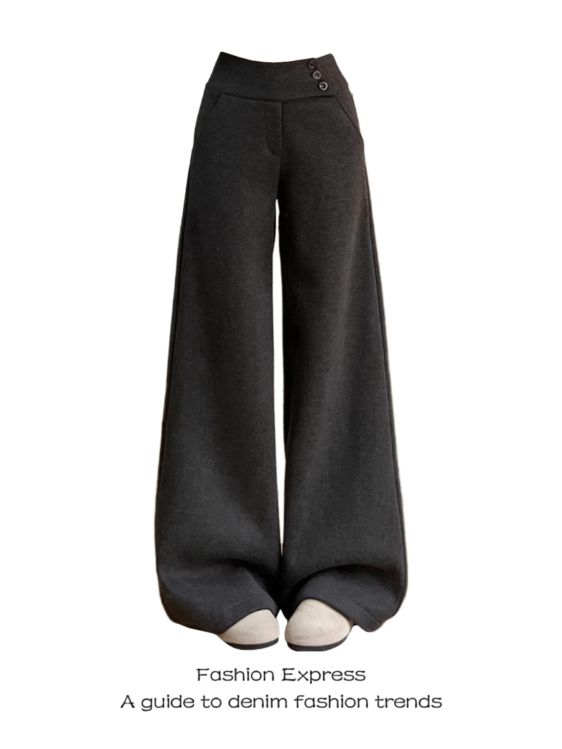

ay Wide Leg Pants Women's High Waist Drapey Woolen Trousers Straight Cut Casual Pants Autumn Winter New Sle Loose Fit