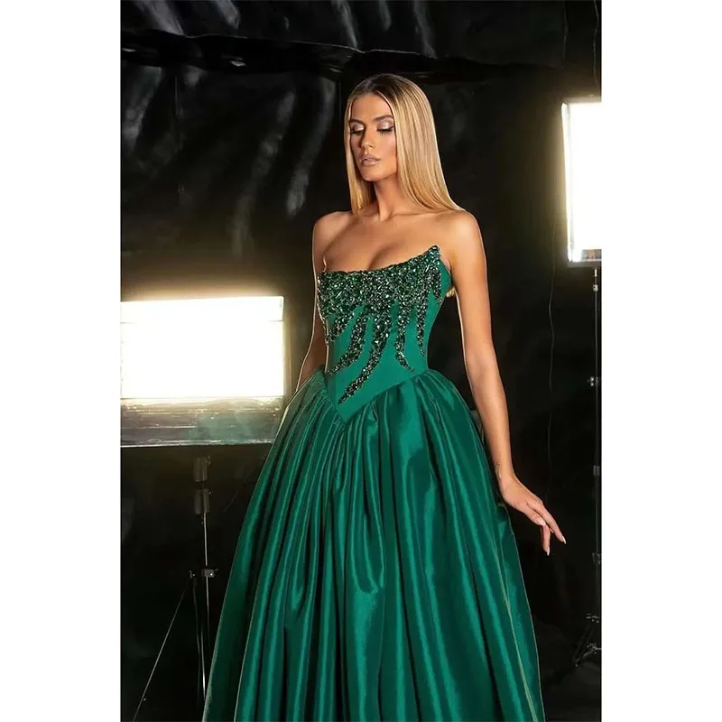 Klassieke Avondjurken Voor Vrouwen Strapless Mouwloze Jurk Pailletten Appliques Sweep Train Dress Party Prom Op Maat Gemaakt