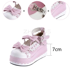 New Japanese Style Lolita Shoes Platform Shoes Girls Princess Cosplay Shoes Women Shoes w/Bowknot Size 35-47