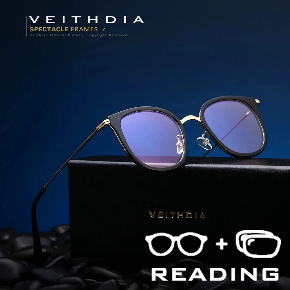 

VEITHDIA Новое поступление, пластиковая титановая оправа с защитой от синего луча, поликарбонатные линзы + 1,00 + 1,50 + 2,00 + 2,50 для мужчин и женщин R12320