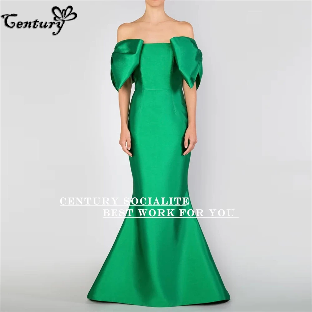 Green Saudi Arabic Prom Dress Mermaid Evening Gowns with Bow Off Shoulder Dubai Formal Occasion Dress Women Customized