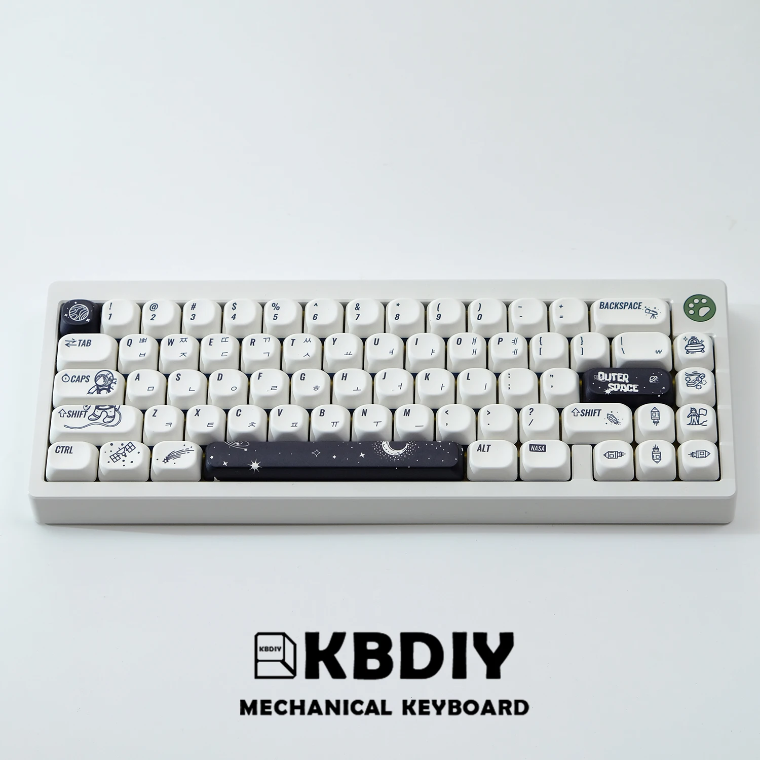 kbdiy outer space keycap teclado mecanico branco coreano teclas caps para interruptor mx barra de espaco iso 7u para gmk67 pbt coreano 135 teclas 01