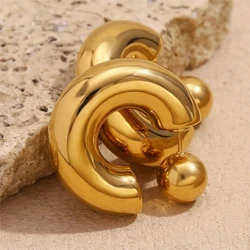 Vintage Metal C Shape Hoop Earrings for Women Girls Minimalism Gold Silver Color Round Thick Chunky  Earrings Jewelry