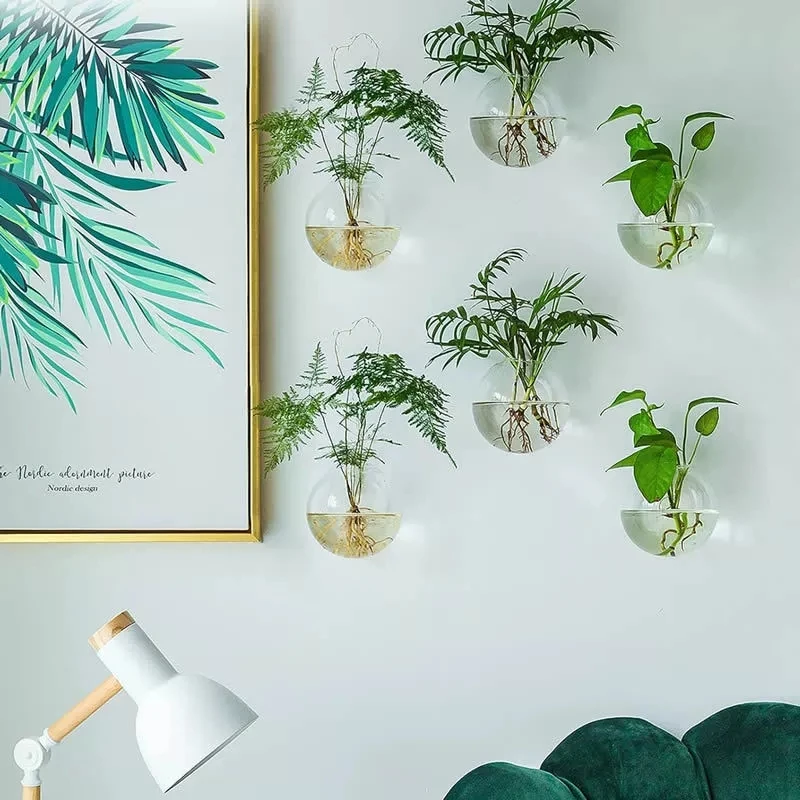 2/4/6/8 Pack Wall Hanging Glass Terrarium - Self-Watering Hydroponic Planter for Home Office Decor, Handmade Round Crystal Vase