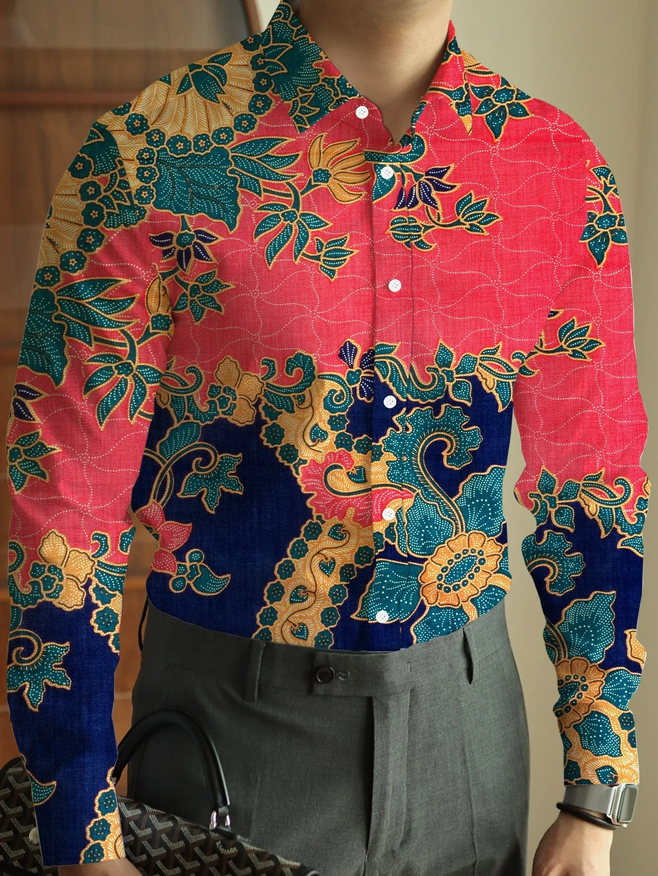 Men's shirt regular lapel shirt men's 3d printing irregular geometric printing casual street long sleeve fashion printed shirt，