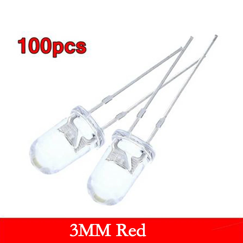 100pcs Super Bright LED 3mm RedBlueGreenWhiteYellow LED Transparent Bulb High Quality LEDs for Various Applications