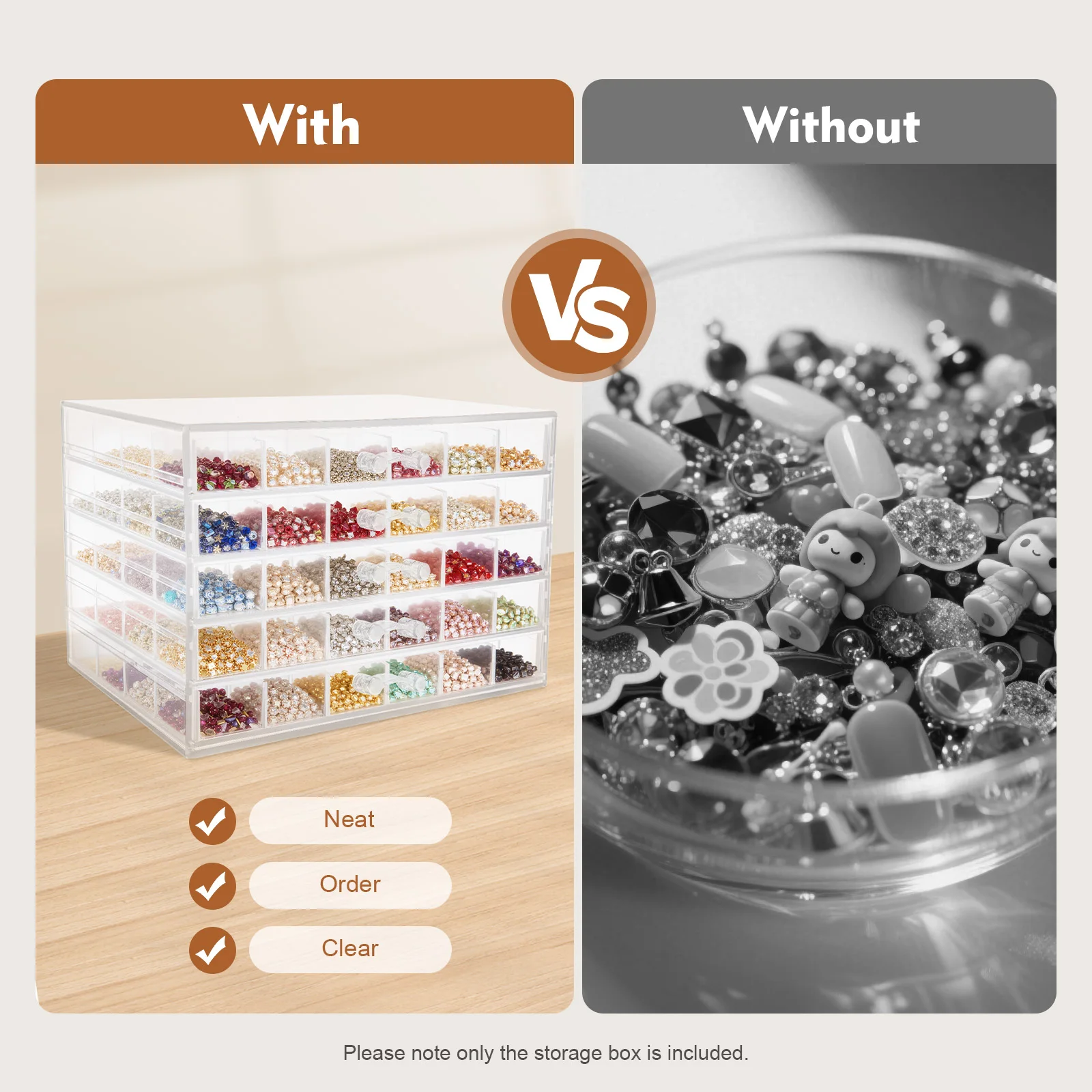 Transparent Acrylic Nail Art Storage Box 5-Layer 120 Compartments Drawer Design for Nail Decorations Powders Sequins Organizer