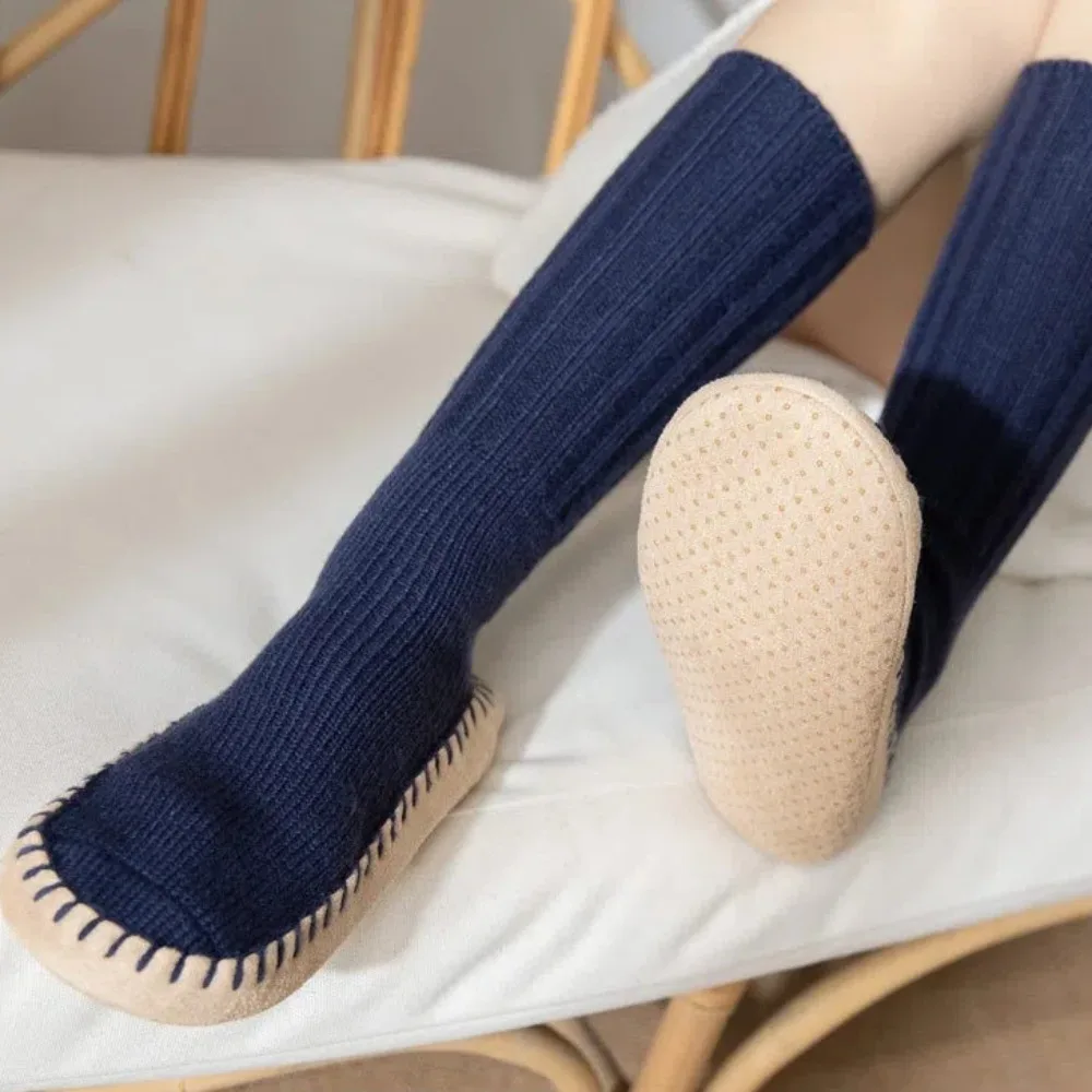Nieuwe antislip warme kuitsokken dikke bodem effen kleur damesdanssokken warm houden gebreide sokken