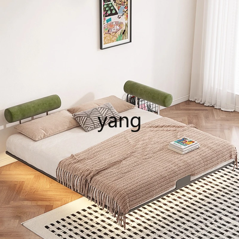 

LH medieval style adjustable bedside fabric carbon steel suspended small apartment double bed with guardrail