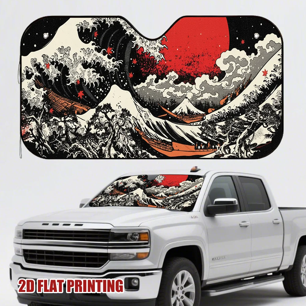 1pc A Car Sun Visor Featuring A Waves And Mountains Design, Ideal For Vacations And Hectic Times, Helps Maintain A Cool And Plea