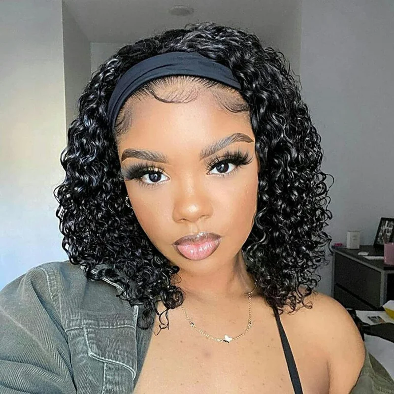 Beautiful ladies' black headscarf wig, short curly hair, African-style small curls, synthetic fiber headpiece
