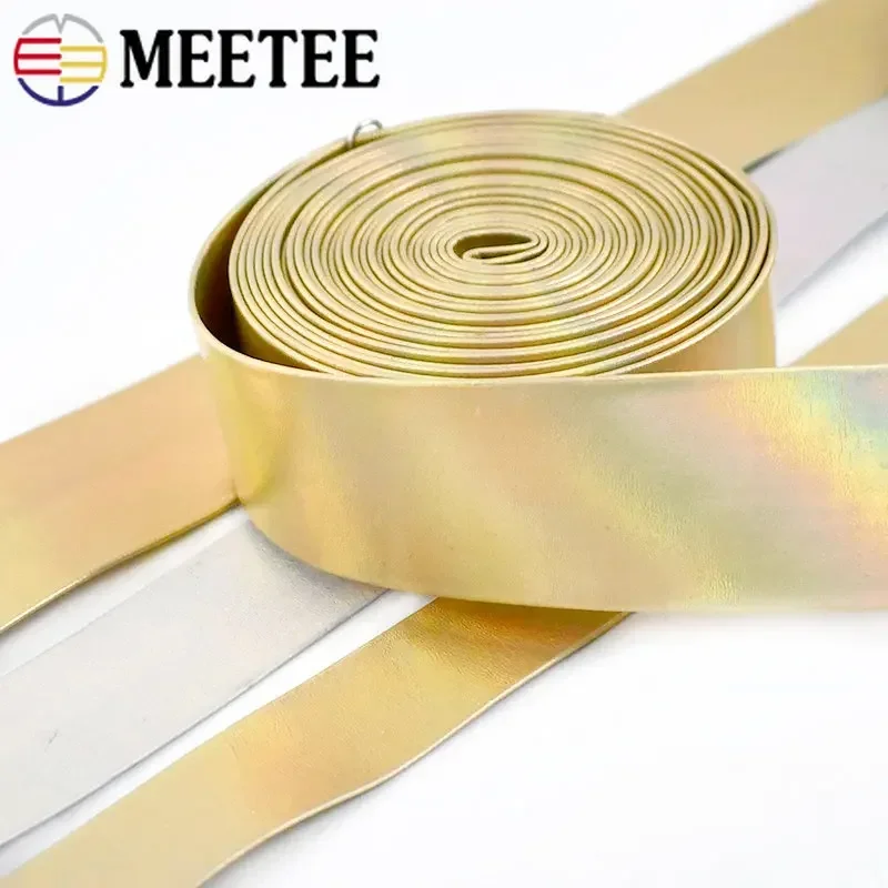 Meetee 5Meters Gold Silver Ribbon PU Leather Cord Rope Webbing 5-30mm Width DIY Handmade Hair Garment Crafts Jewelry Accessories