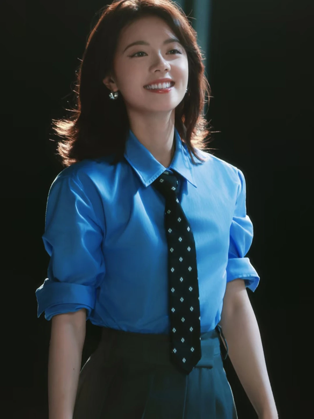 

Blue Ne Printed irt Color Blo Cotton Long Sve Women's Casual irt Sli Autumn Winter Faion for Young Girls