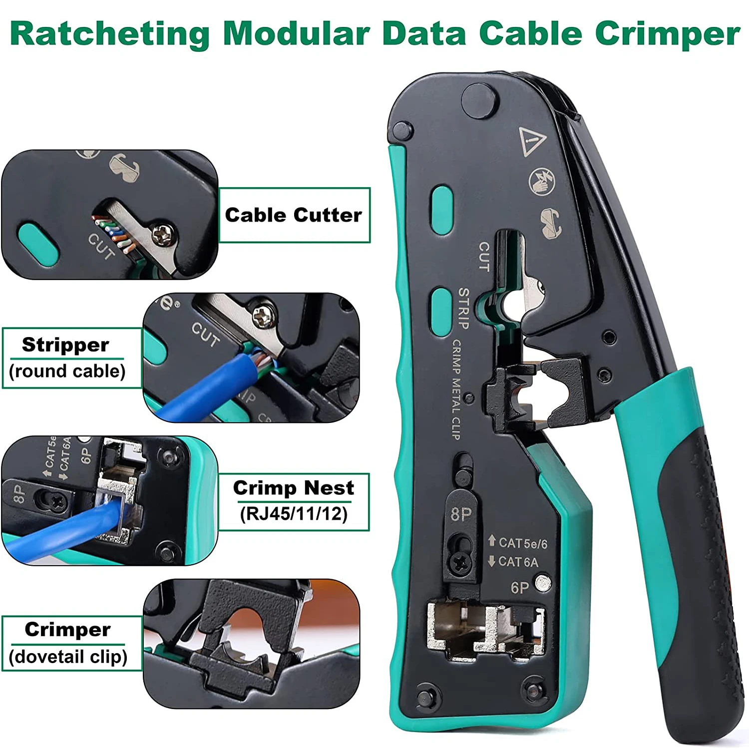 Woeowパススルーrj45度ツールcat5e cat6 cat6a cat7圧着工具 (rj11/rj12標準用) 、rj45パススルーコネクタ