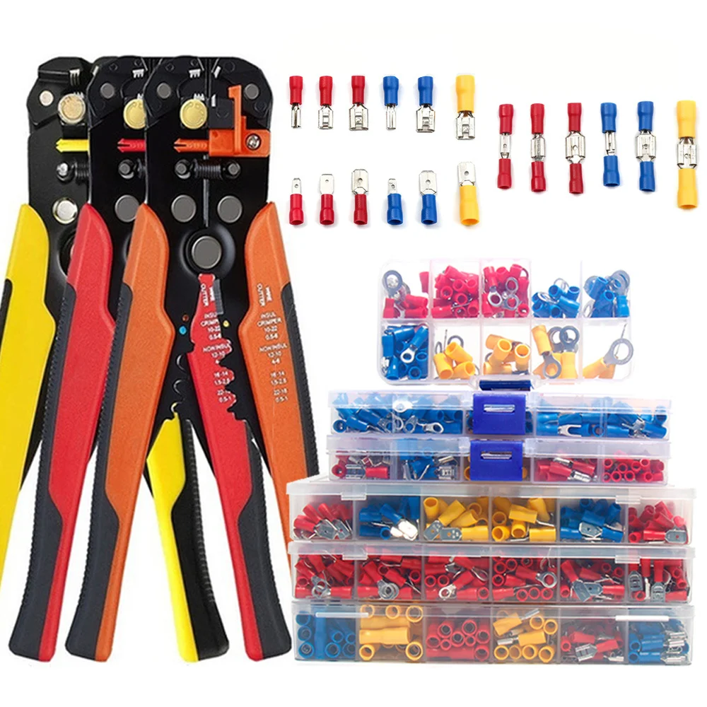 

122/102/100PCS Insulated Cable Terminal Spade Connector Butt Ring Fork Ring Lug Terminal Assorted Kit+Wire Crimp Plier