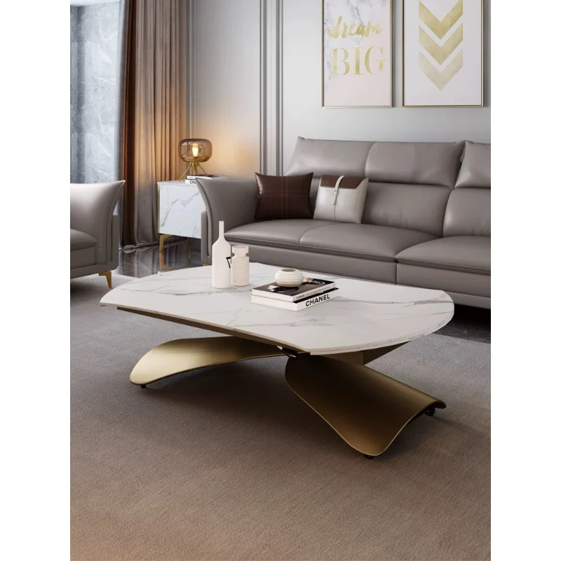 

Rock slab coffee table light luxury modern simple small apartment multi-functional living room round mobile lifting dining table