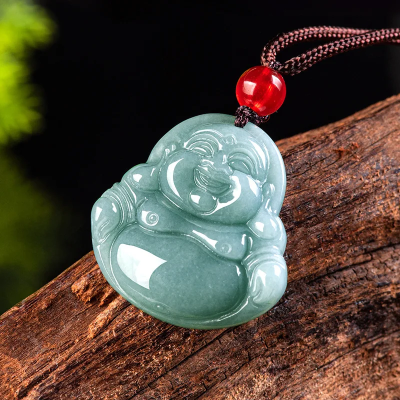 Jiale/ Hand-carved/ Natural Jade Blue Water Guanyin Buddha Statue Jade Necklace Pendant Fashionable Jewelry Men and Women Amulet