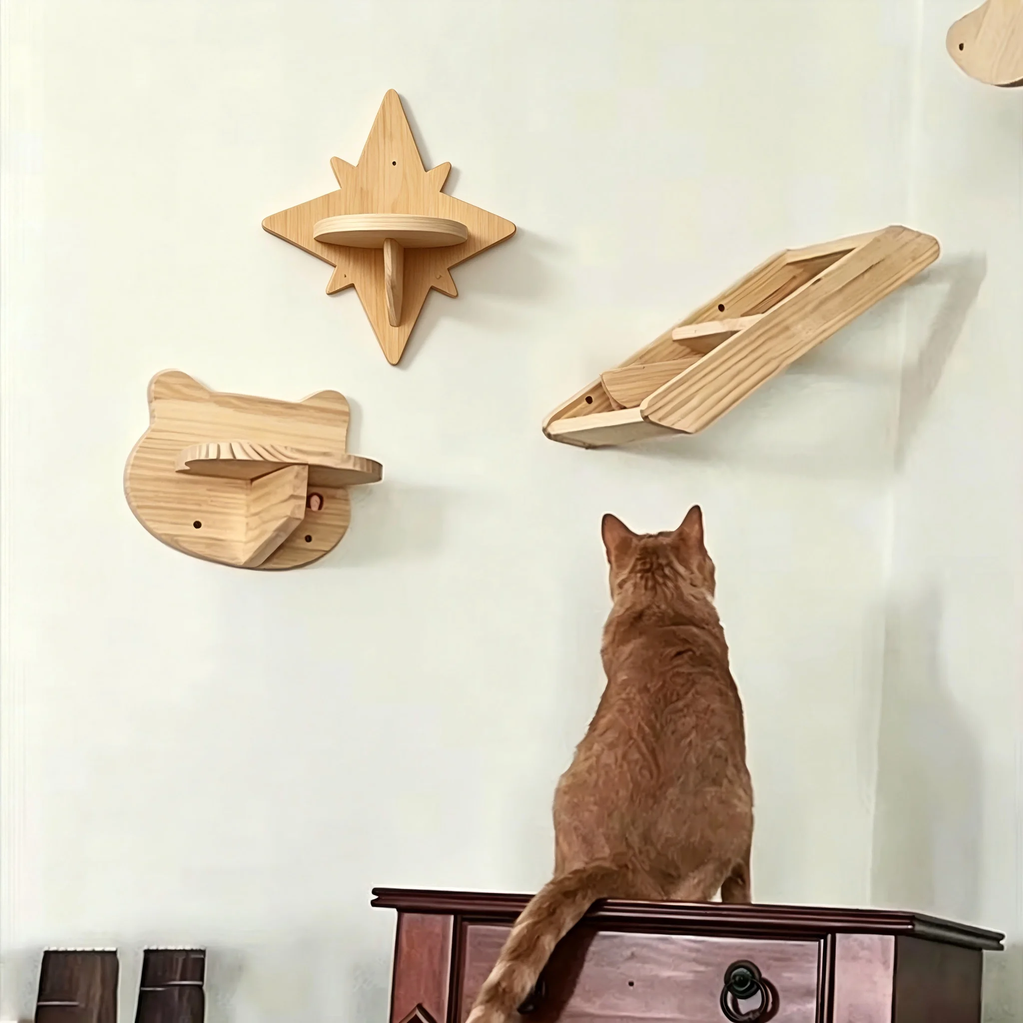 Wandmontierte Katzen-Kletterwand mit Stufen, Sisalseil-Kratzbaum, Sprungturm, Haustiermöbel für die tägliche Aktivität von Katzen – Detail 2