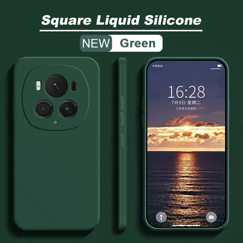 Luxury Square Liquid Silicone Phone Case Cover For Honor Magic6 Magic 6 Pro 6Pro Magic6Pro 5G Soft Candy Color Back Cover
