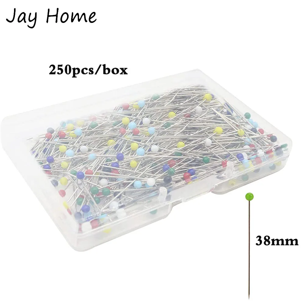 250PCS 38mm Long Glass Head Pins Multicolor Dressmaking Sewing Pins Straight Pins for DIY Quilting Fabric Jewellery & Crafts