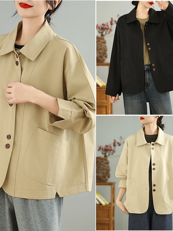 Loose Casual Long Sve Coat ort Sle Women's Autumn Faion Windbreaker Suit Collar Flip Design Comfortable Fit Jaet