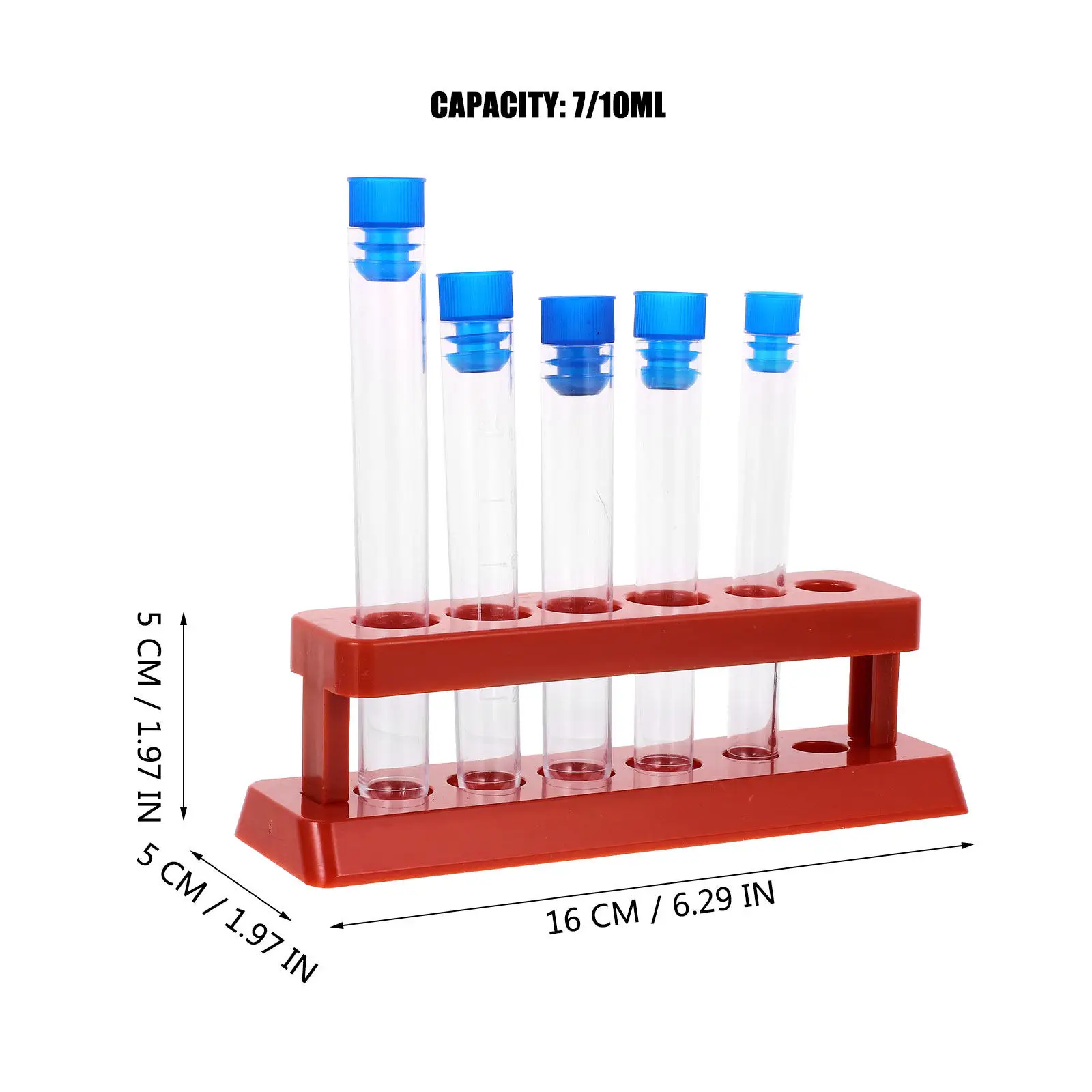 5Pcs Test Tube Rack Set Clear Plastic Test Tubes Leakproof Lids Laboratory Experiment Small Transparent Tubs for Liquids view 2