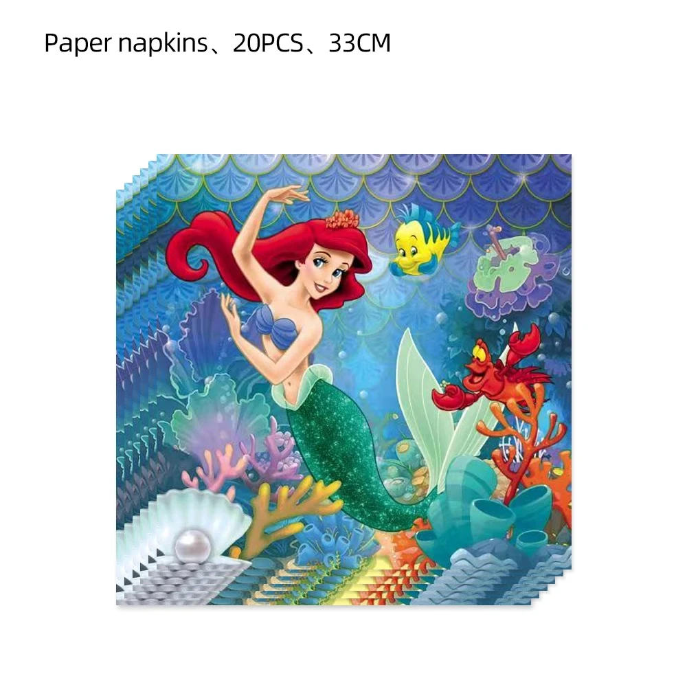 Mermaid Ariel Princess Birthday Party Decoration Tableware Straws Plate Napkin Cup Tablecloth Balloon for Baby Shower Party Supp