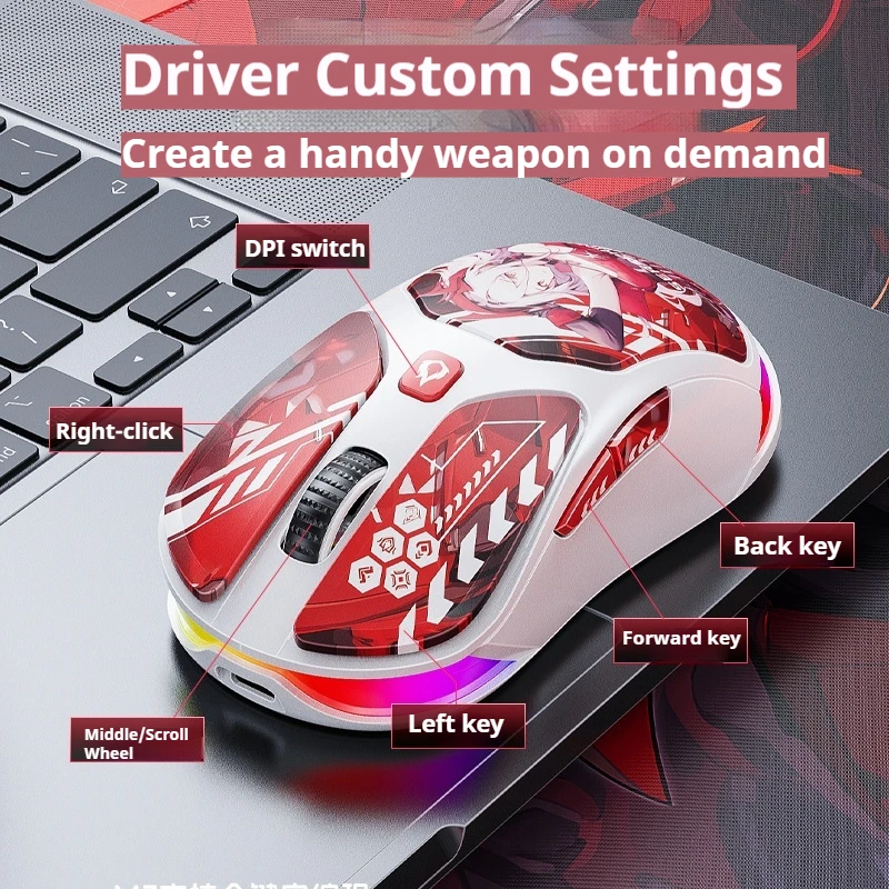 M7 Personalized Wireless Gaming Mouse Paw3311 Sensor Lightweight Design Anime Theme Appearance Laptop Office Compatible Mouse