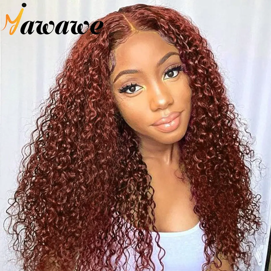 

Wear and Go Glueless Human Hair Wigs #33 Colored Curly Lace Frontal Wig For Women Reddish Brown Preplucked Ready To Wear Wigs