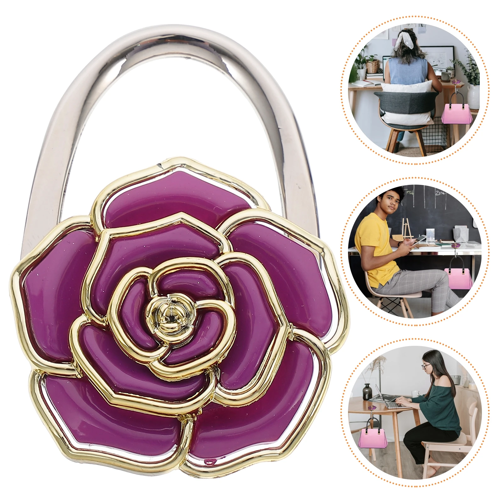 

Rose Flower Folding Handbag Hanger Pink Zinc Alloy Acrylic Foldable Purse Hook Portable Bag Rack Non Slip For Cafe Office Use