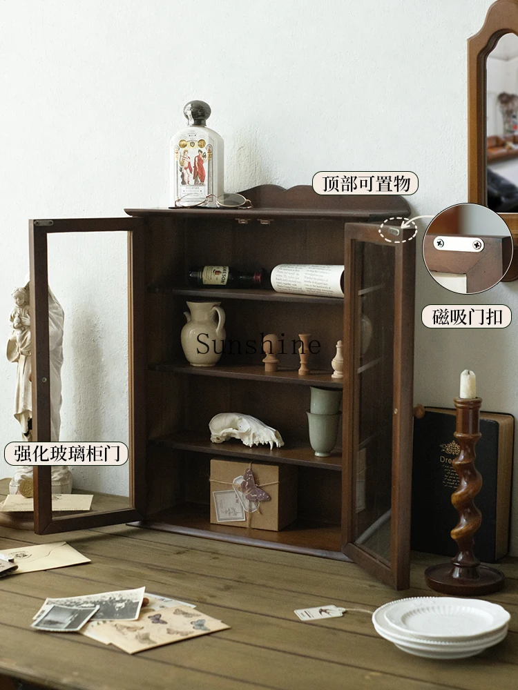 Home Furnishing Medieval Desktop Storage Cabinet Solid Wood Tea Set Dust Box Cosmetics Multi-layer Shelf