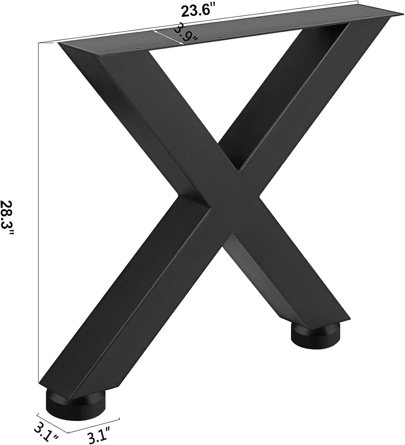 Set of 2 Steel Table Legs, 28''Height 24''Wide Dining Table Legs, Heavy Duty 3.1" Square Box Section X Frame Table Legs