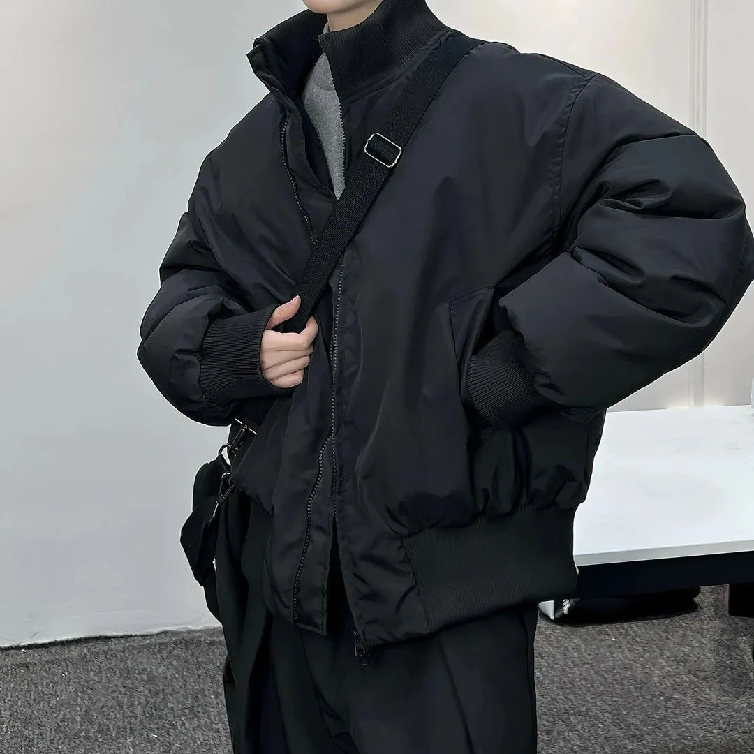 

Warm Cotton Jacket Men's Winter Outerwear Flight Jacket Stand Collar Cotton Clothes Sli Loose Fit Zipper Decoration Casual